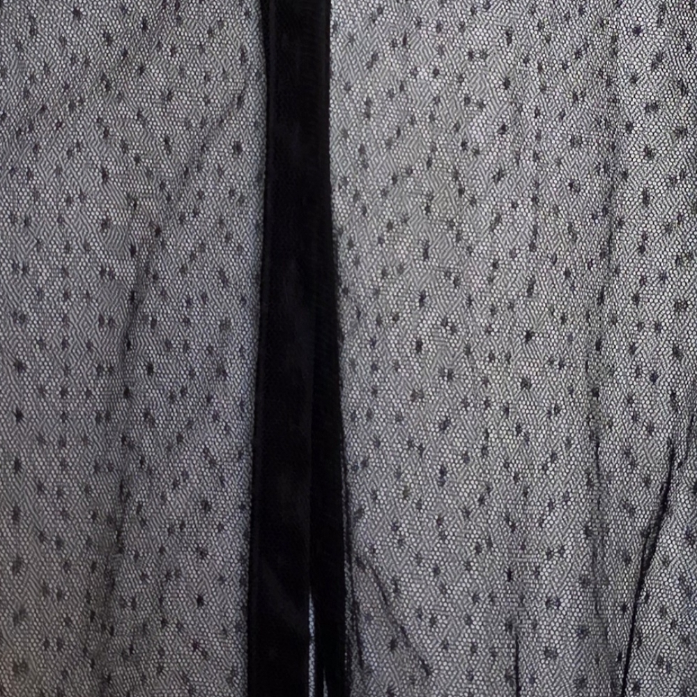 Sheer Black Top with Satin Accent At Collar Pocket And Cuffs - Size Large - Picture 9 of 9